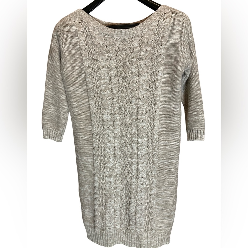 Old Navy Cable Knit Boat Neck Sweater Dress Midi Size Small Oatmeal Marled